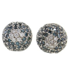 Retro Little Dome Diamond and Fancy Diamond 18 Karat White Earrings