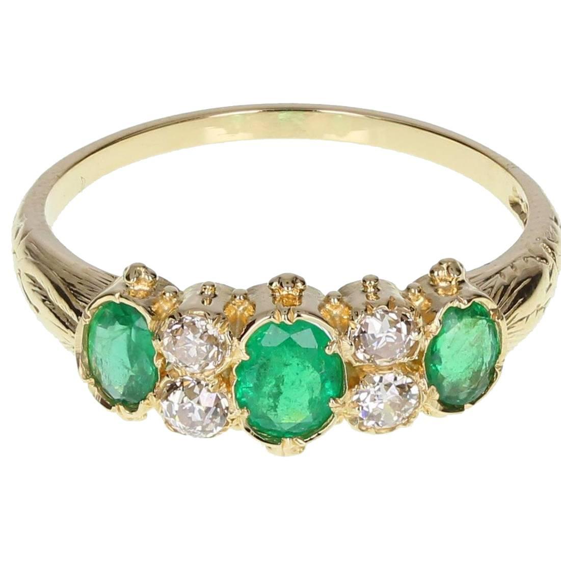 Antique Victorian Emerald Diamond  Gold Ring