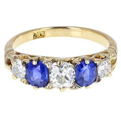 Antique Victorian Sapphire Diamond Gallery Set Five Stone Gold Ring 1