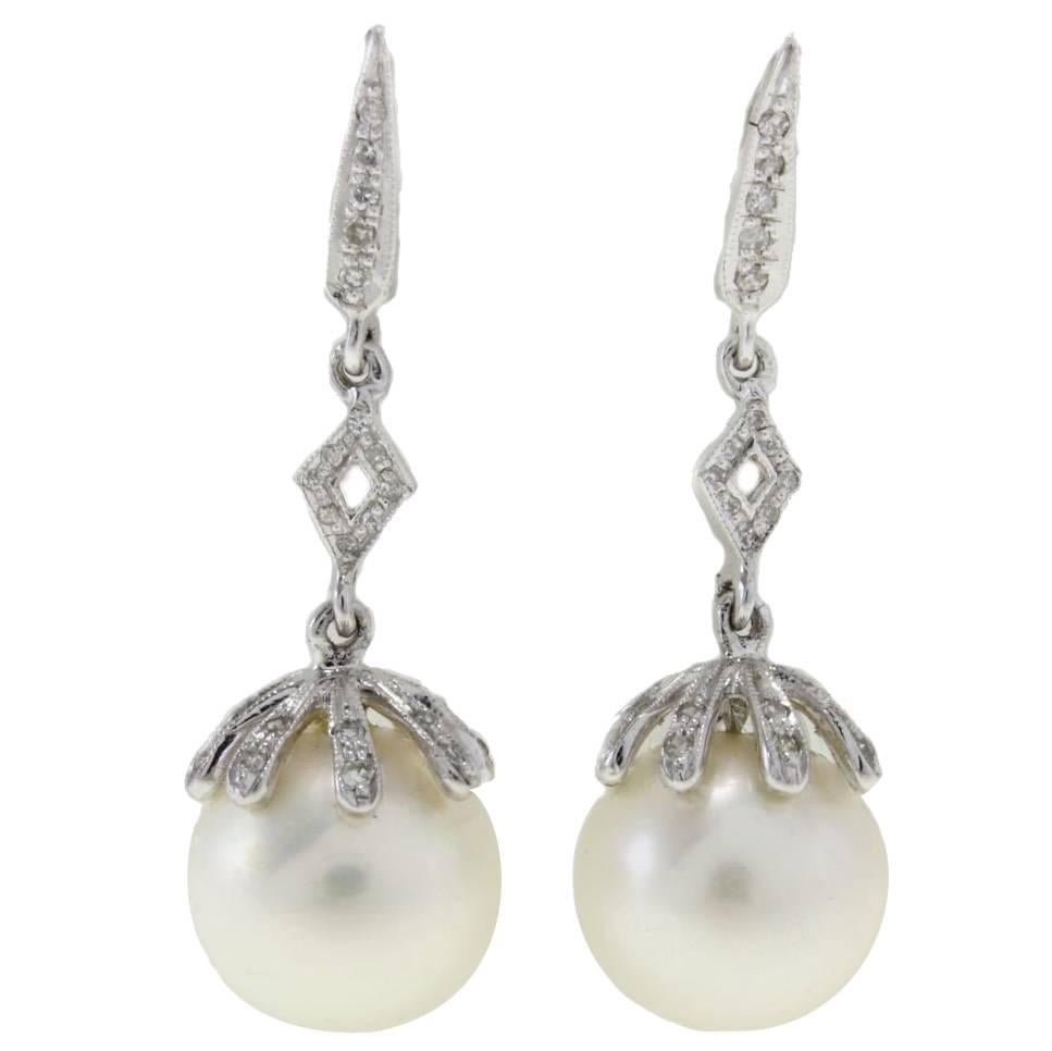 Pearl and Diamond Gold Earrings