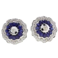 Luise Diamond & Blue Sapphire Flower Stud Earrings 10