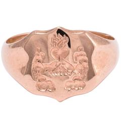 Edwardian "Flaming Heart Hand Clasp" Intaglio Rose Gold Signet Ring