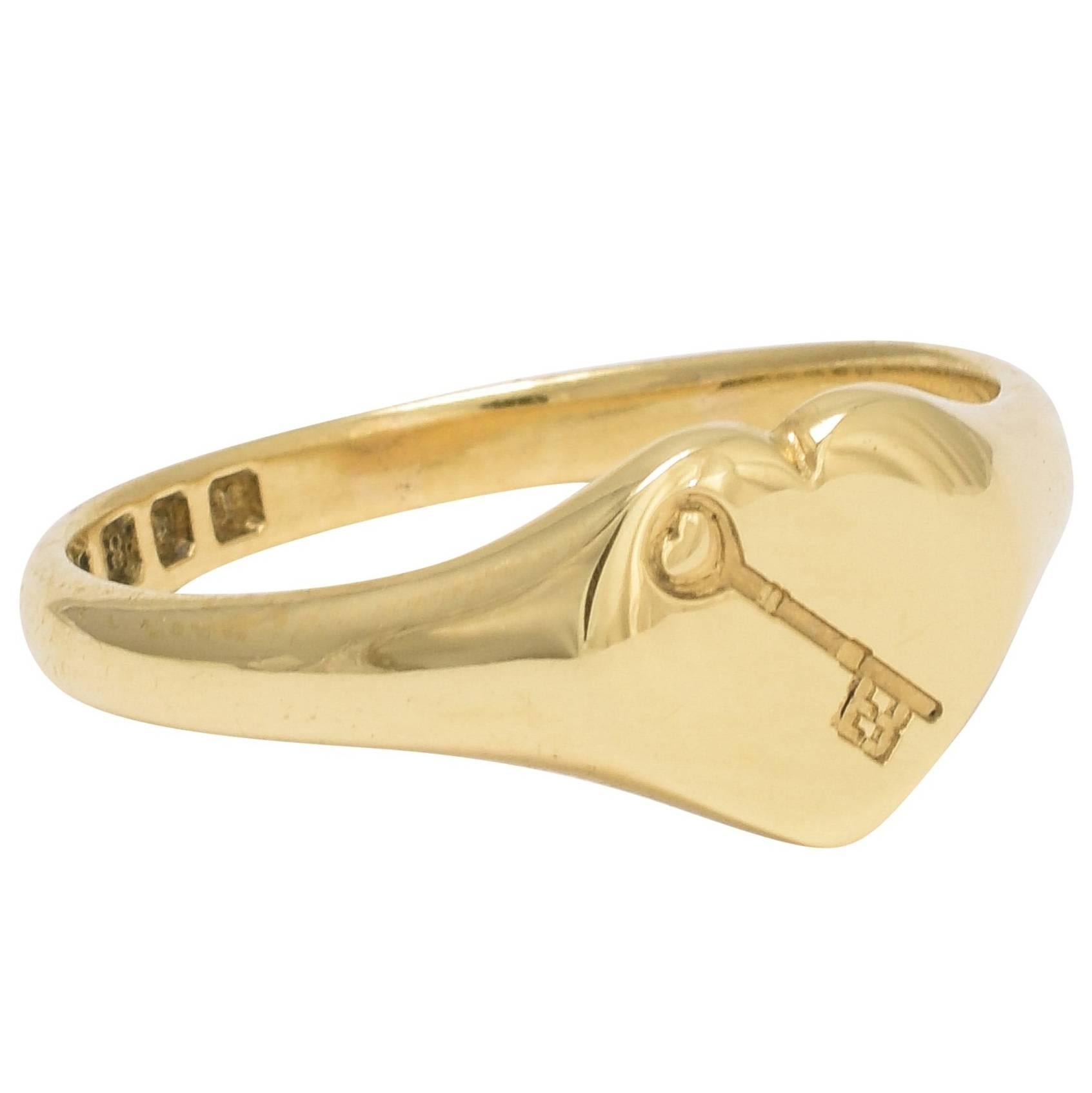Art Deco “Key To My Heart” Gold Signet Ring