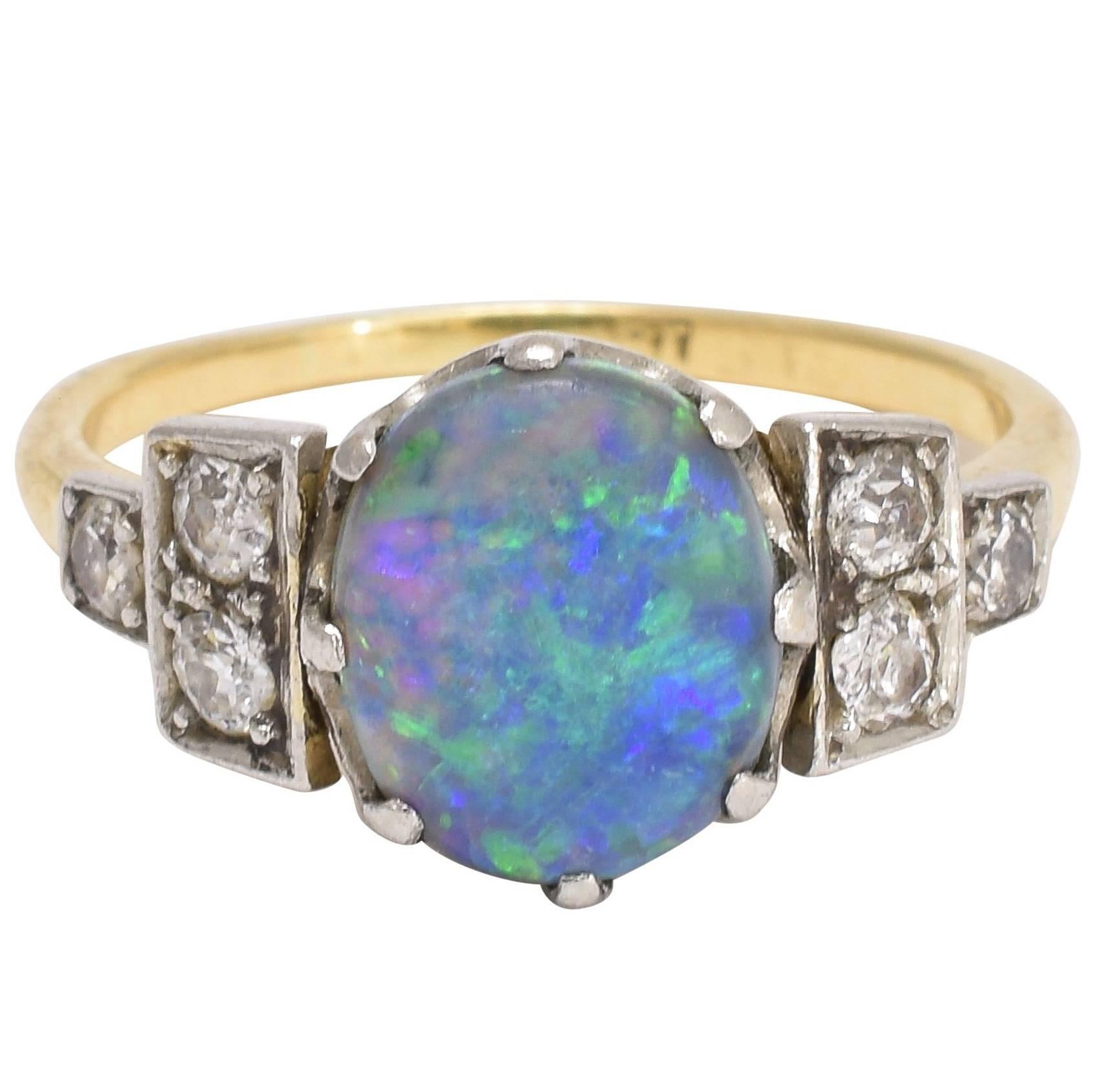 Art Deco Black Opal Diamond Ring