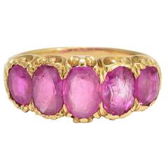 Antique Victorian Natural Ruby 5-Stone Gold Ring