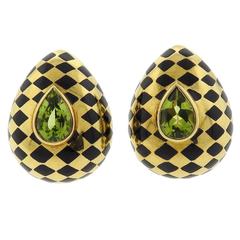 Angela Cummings Gold Peridot Onyx Inlay Earrings 7