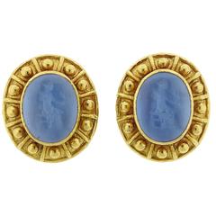 Elizabeth Locke Gold Venetian Glass Intaglio Mother of Pearl Earrings 6