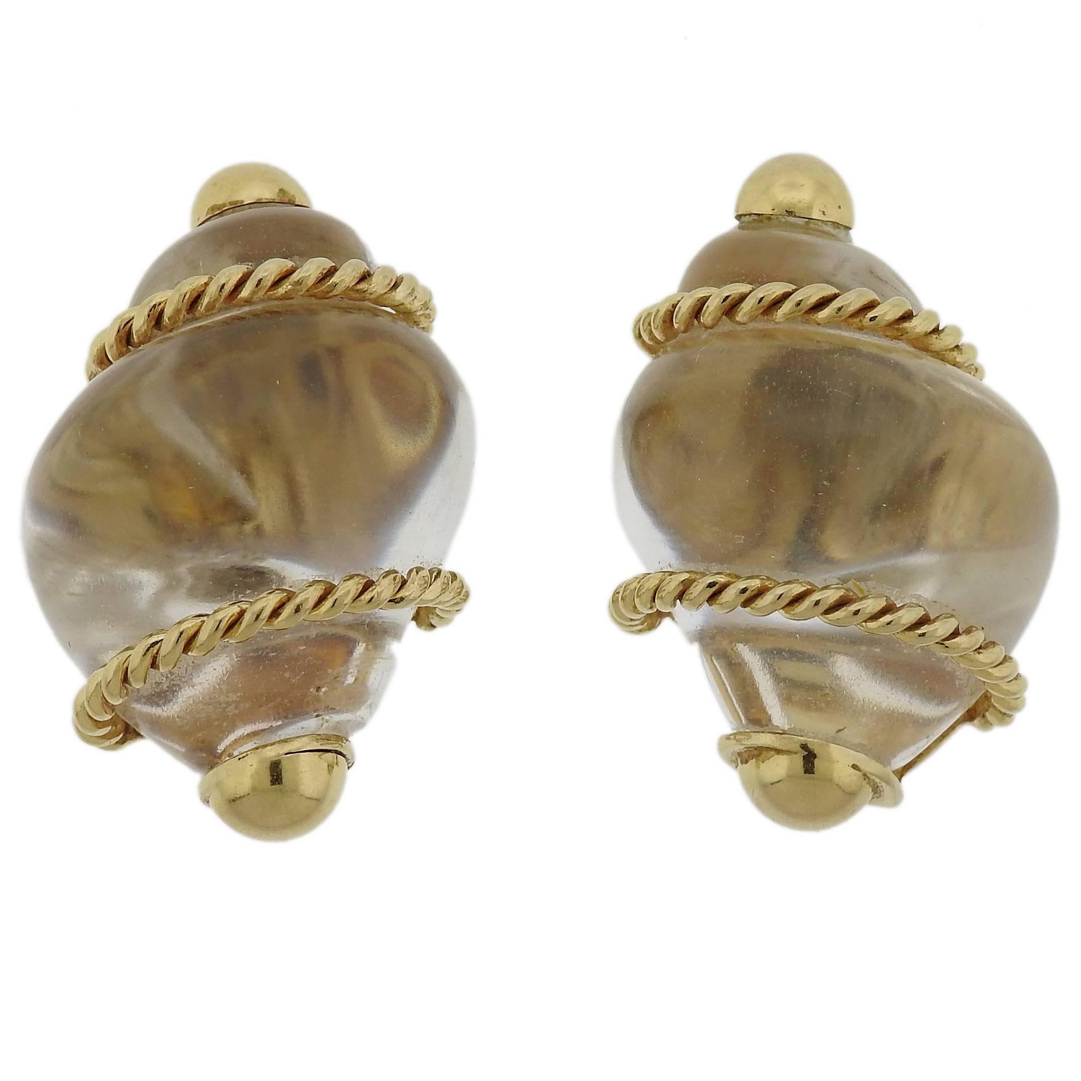 Seaman Schepps Gold Crystal Shell Motif Earrings