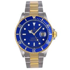 Used Rolex Yellow Gold Stainless steel Blue dial Submariner Automatic Wristwatch