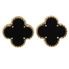 Van Cleef & Arpels Vintage Alhambra Gold Onyx Earrings 1