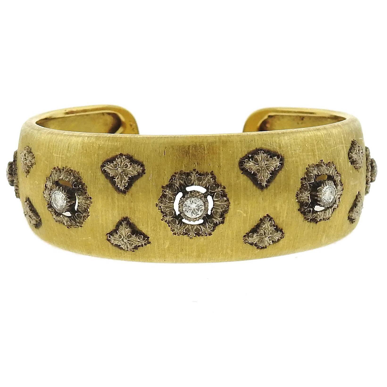 Mario Buccellati Gold Diamond Classic Cuff Bracelet For Sale
