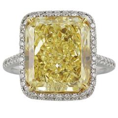 GIA Certified 10.01 Carat Fancy Intense Yellow Radiant Cut Diamond Ring 2