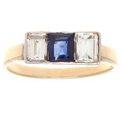 Art Deco Sapphire Diamond Gold Ring
