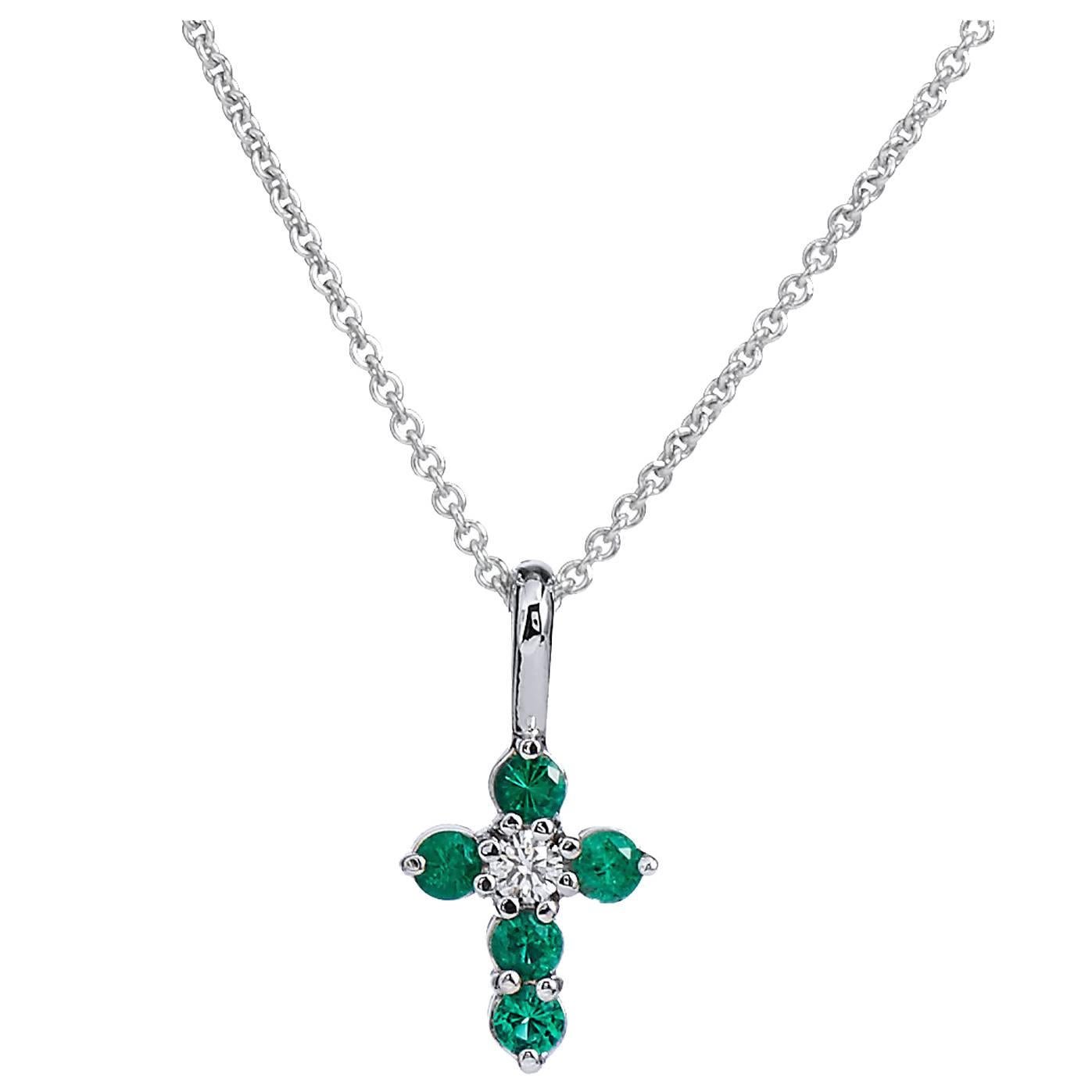 Petite Emerald Diamond Cross Necklace