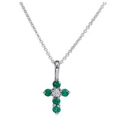 Petite Emerald Diamond Cross Necklace