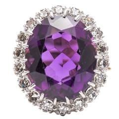 Edwardian Period Amethyst Diamond Cluster Ring in Platinum and 18k