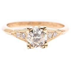 Art Deco 0.90 carat Diamond Engagement Ring in 14k Yellow Gold