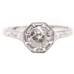 Hand Engraved Art Deco 0.90 Carat Diamond Filigree Engagement Ring in Platinum
