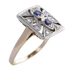 Edwardian Sapphire Diamond Gold Cocktail Ring