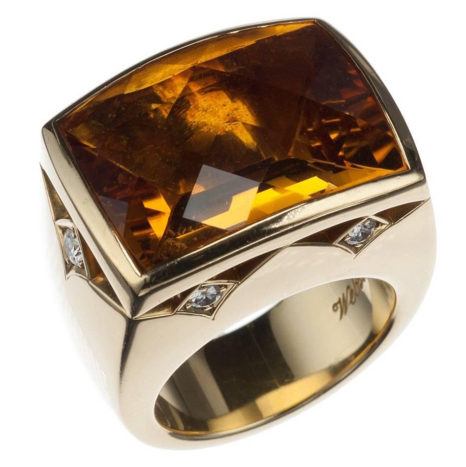 Stephen Webster Citrine and Diamond 18 Karat Yellow Gold Ring For Sale