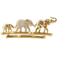Cartier Diamond Gold Elephants Pin