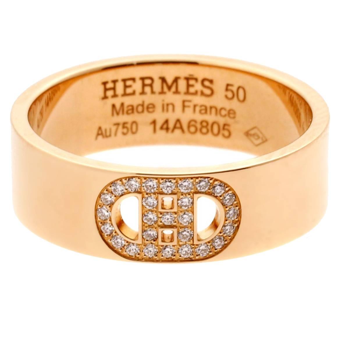 Hermes H d'Ancre Diamond Rose Gold Ring