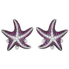 Maggioro Pink Sapphire Gold Starfish Earrings 7