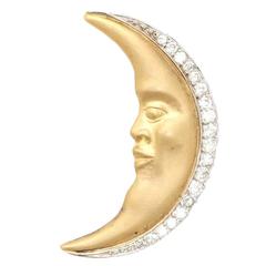 Diamond Gold Platinum Crescent Moon Pendant
