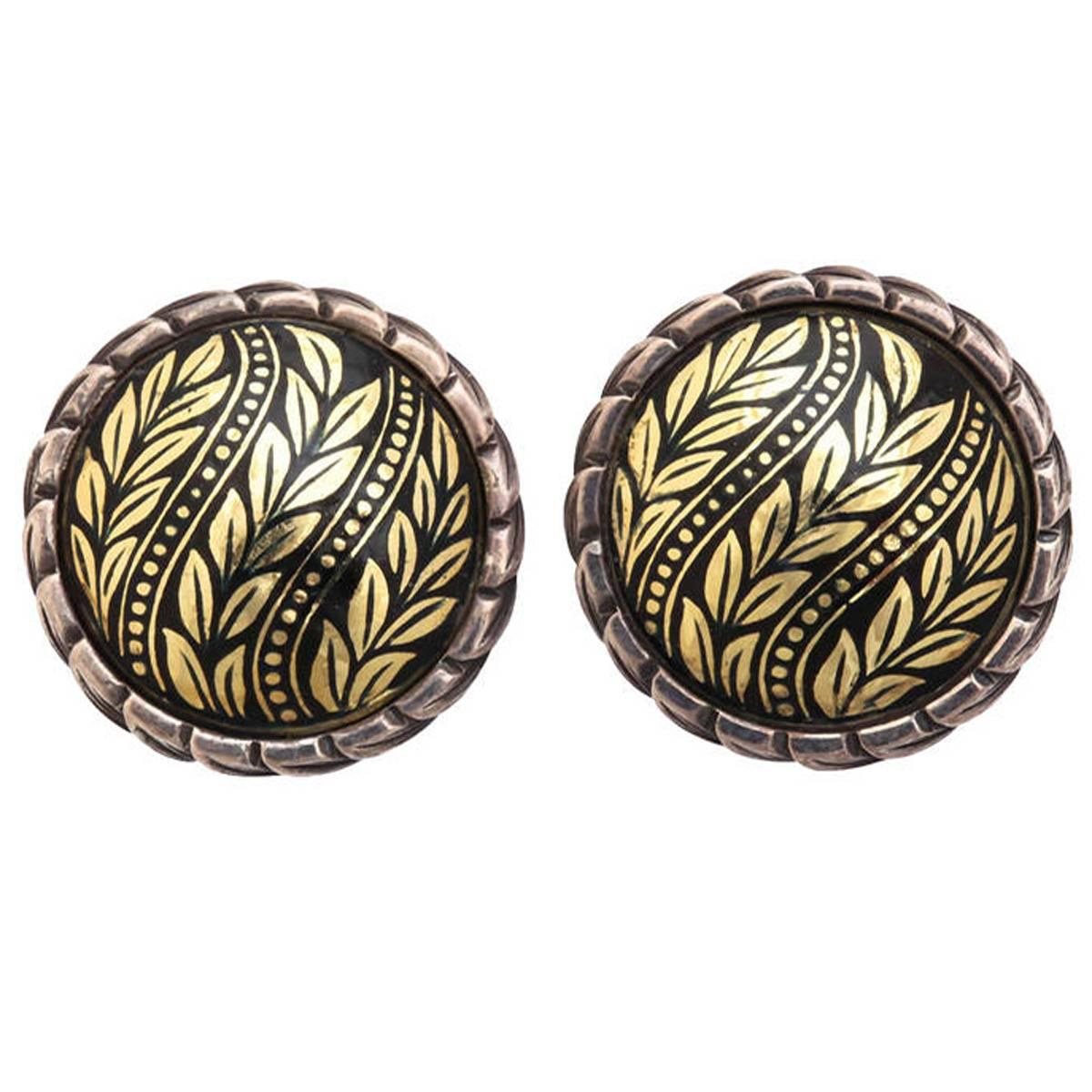 Enamel Silver Gold Wreath Earrings For Sale