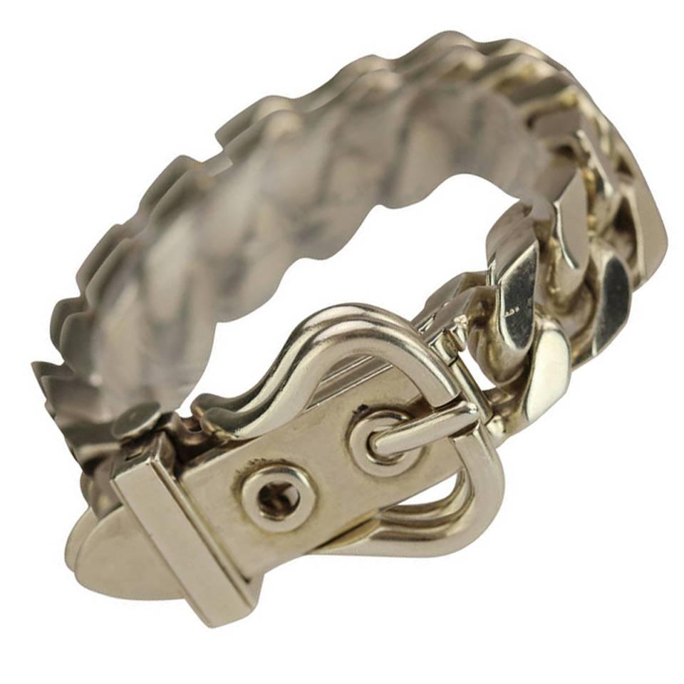Hermes Sterling Silver Curb Link Buckle Bracelet
