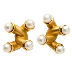 Angela Cummings Pearl Yellow Gold Earrings