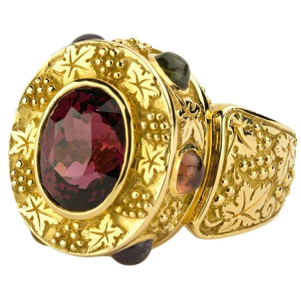 Toscana 6.02 Carat Malaya Garnet Sapphire Cabochon Gold Ring For Sale