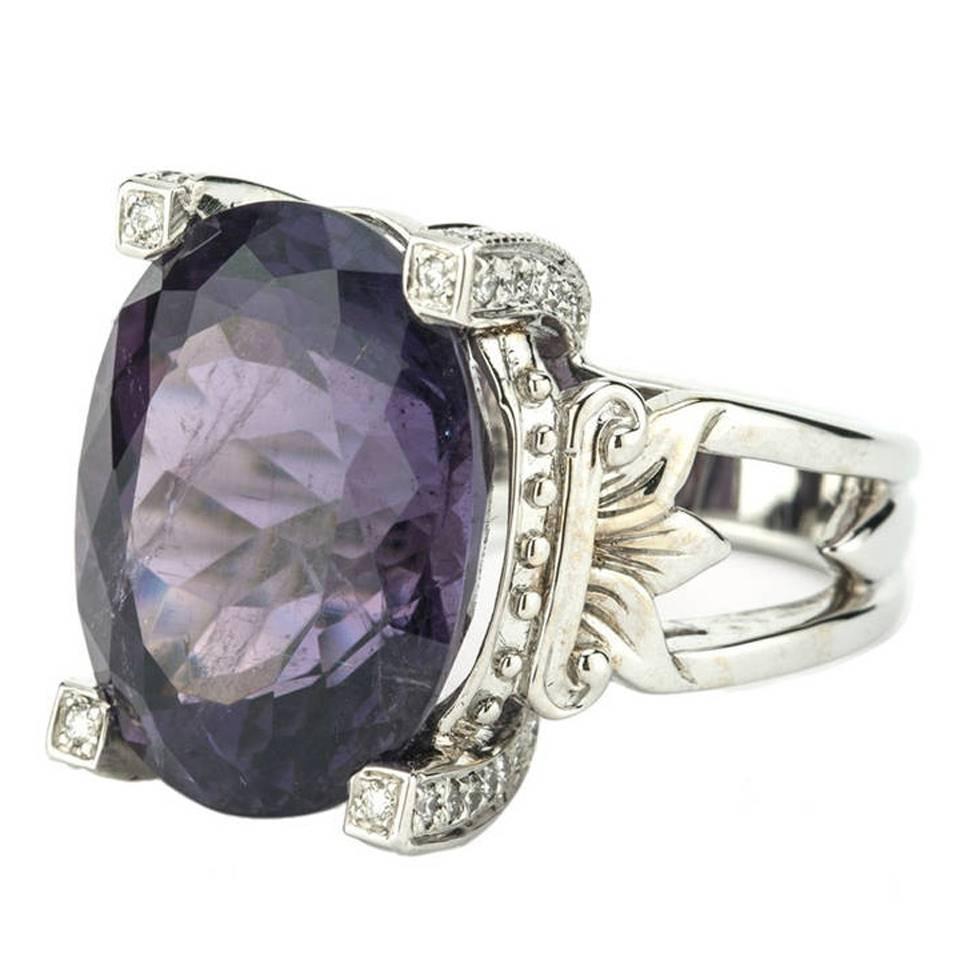 20.19 Carat Purple Tourmaline Diamond White Gold Ring For Sale