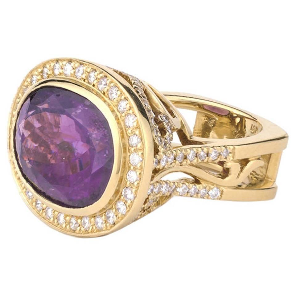 Purple Tourmaline Diamond Gold Ring For Sale