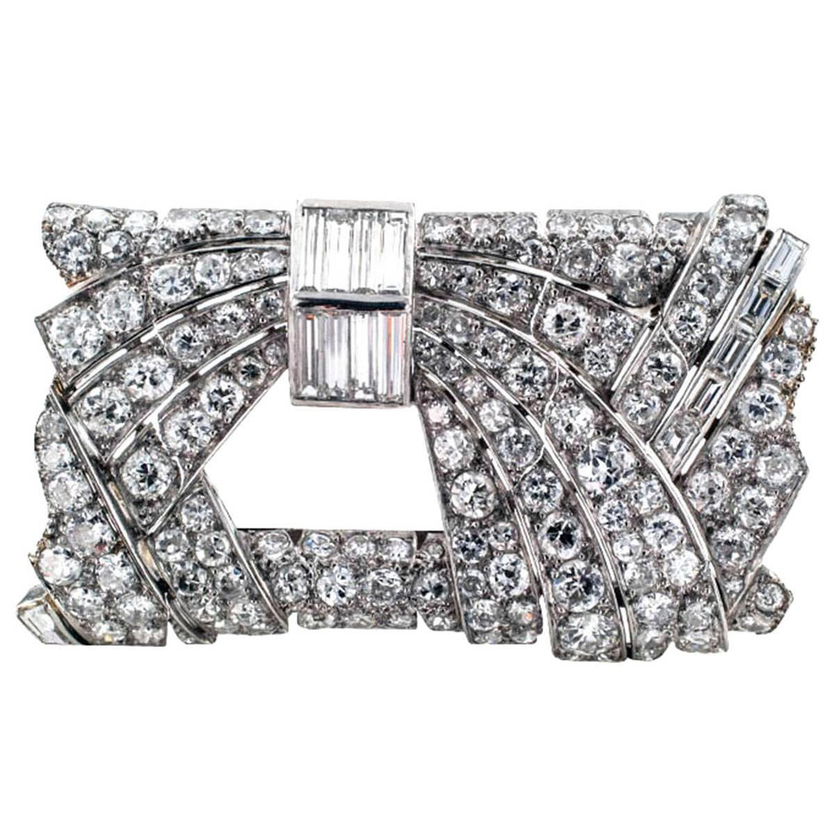 Art Deco French Diamond Platinum Rectangular Brooch