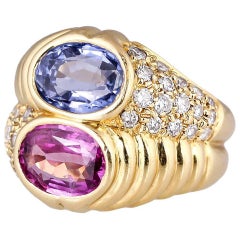 Bulgari Blue and Pink Sapphire Diamond Gold Ring