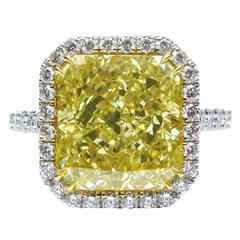 5.38 Carat GIA Yellow Radiant Diamond Gold Platinum Frame Ring