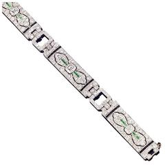 Magnificent Art Deco Onyx Emerald Diamond Platinum Bracelet 10