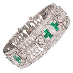 Art Deco Smaragd-Diamant-Platin-Armband mit Platin-Paneel