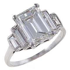 Fine 3.06 Carat Emerald-Cut Diamond Platinum Ring