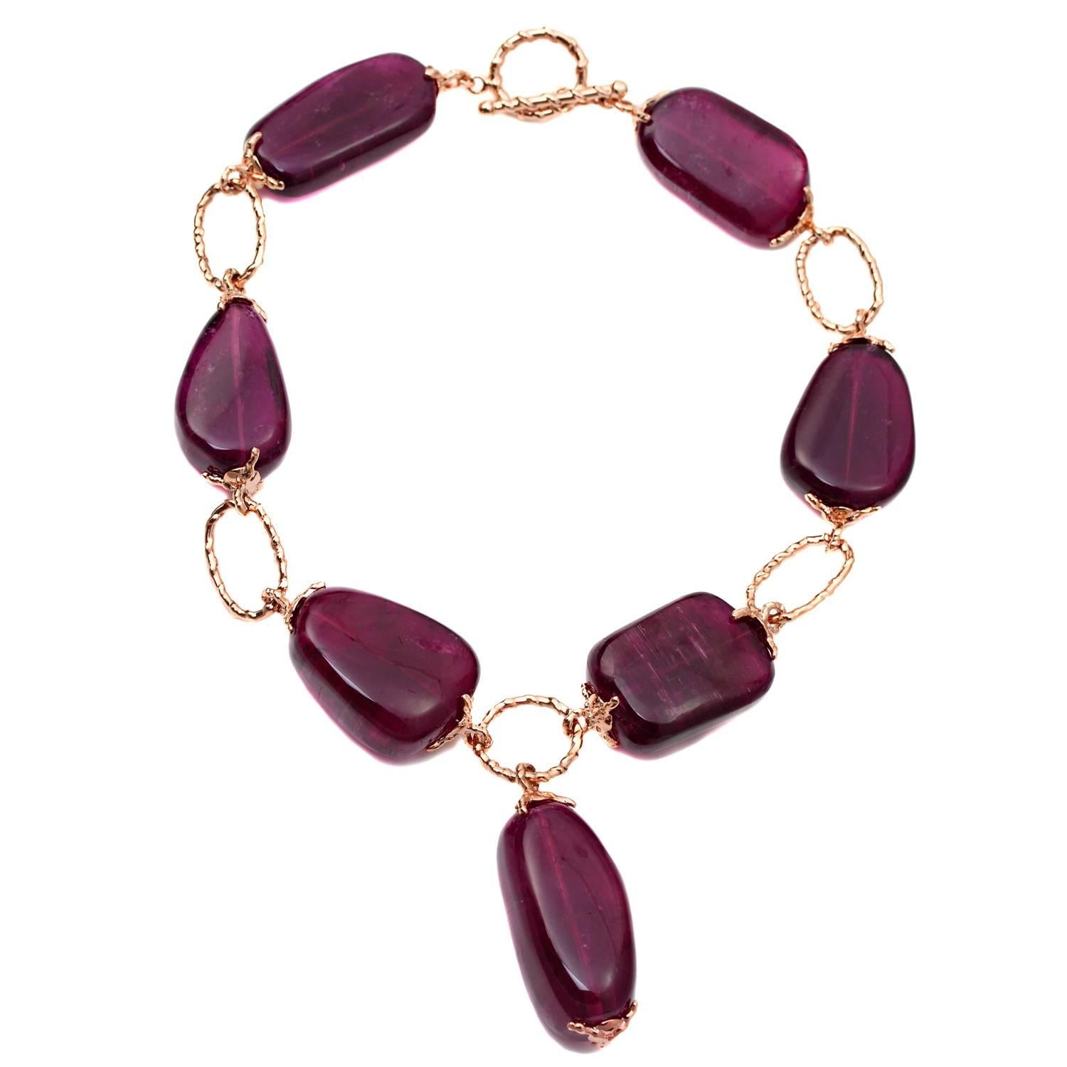 Large Tourmaline and Gold Link Necklace