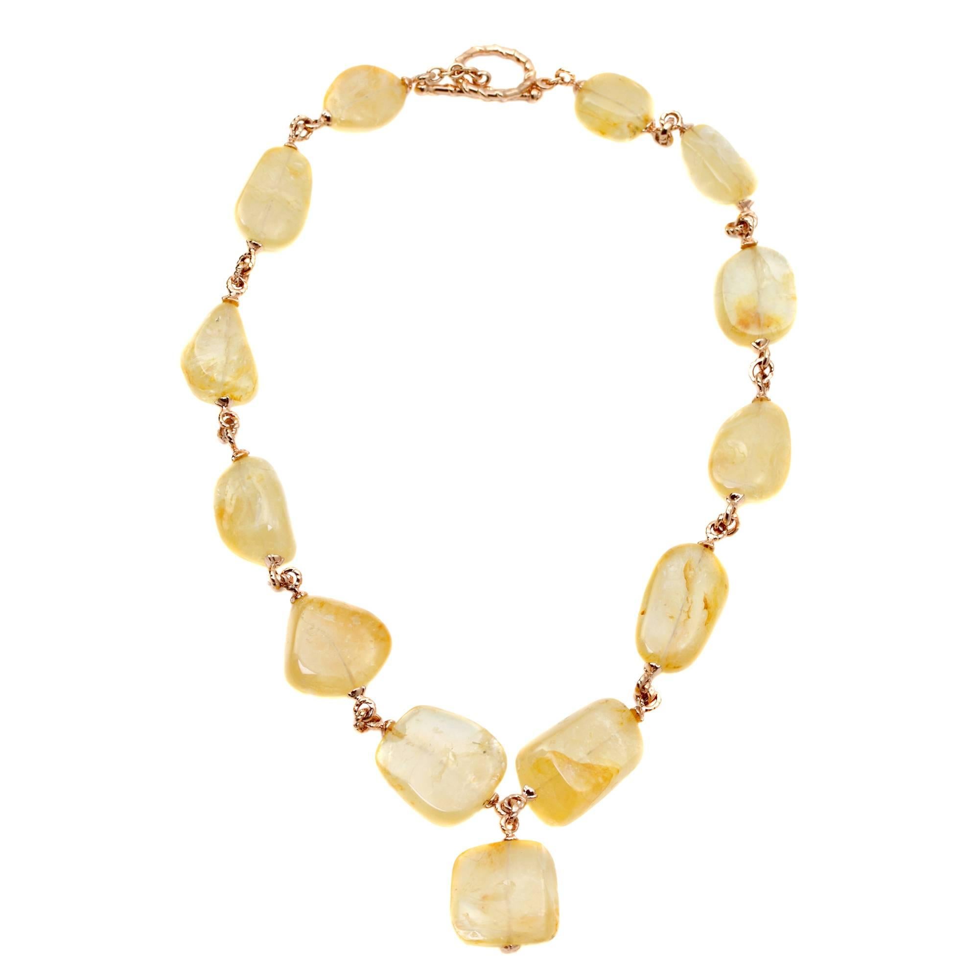 Large Yellow Sapphire and Gold Necklace For Sale