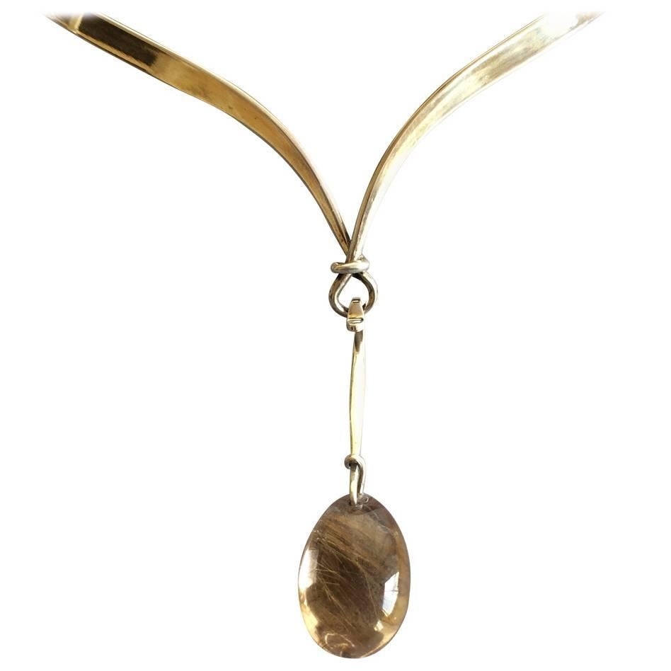 Georg Jensen Vivianna Torun No. 169 Neckring with Rutilated Quartz Drop