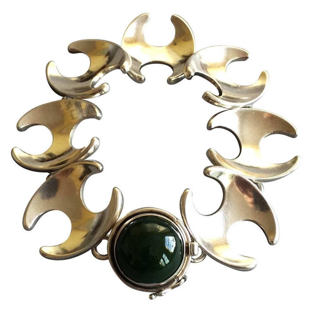 Georg Jensen Bracelet with Jadeite Cabochon, No. 130