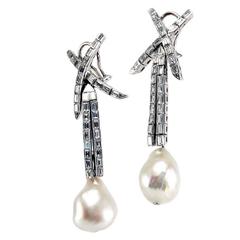 Baroque South Sea Pearl Diamond Pendant Drop Ear Clips