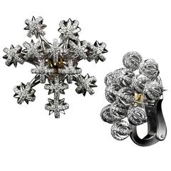 Alexandra Mor Diamond Gold Platinum Dome Snowflake Cluster Earrings
