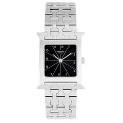 Hermes Stainless Steel Black Dial H Hour PM quartz Wristwatch Ref HH.510