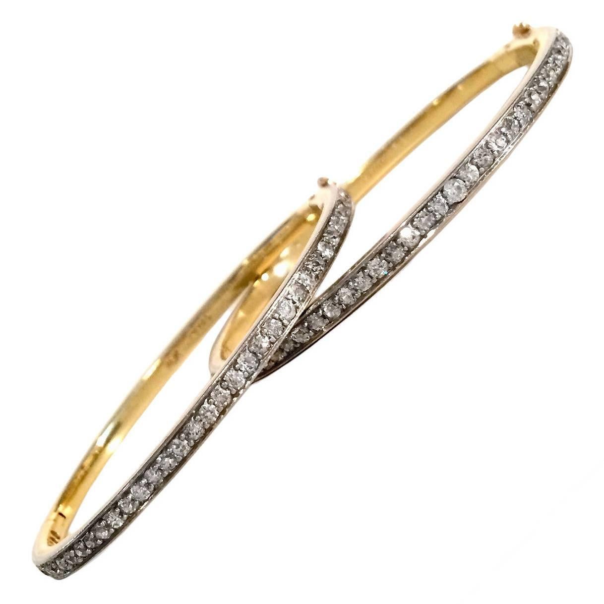 Pair of Antique Diamond Gold Platinum Bangle Bracelets For Sale at 1stDibs