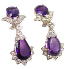 Royal Amethyst Diamond Gold Drop Earrings 10