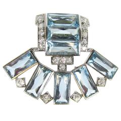 Cartier Art Deco Aquamarine Diamond Platinum Brooch 11
